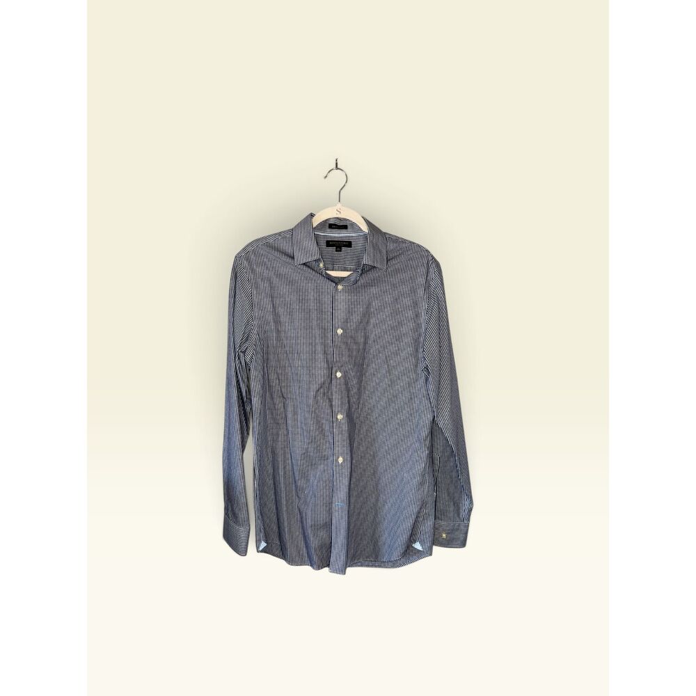 Banana Republic Grant Fit Non-Iron Blue Gingham Dress Shirt M 15-15.5
